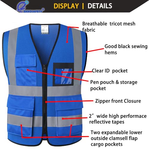 Hi Vis Reflective Safety Vest for Men Women,EK170,Blue,M - color: Blue-170, size: Medium