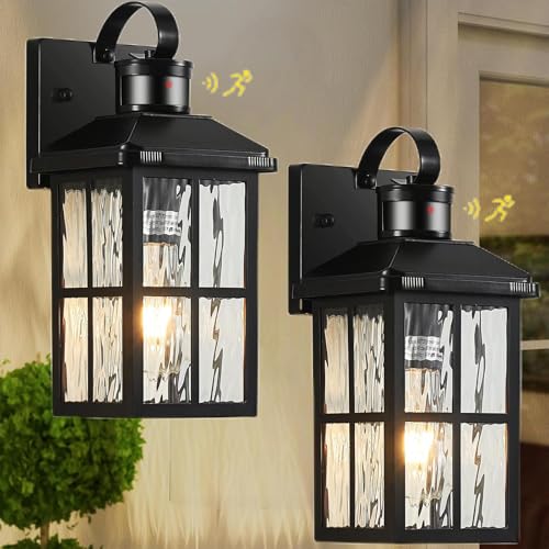 2 Pack Motion Sensor Porch Light Dusk to Dawn Outdoor Wall Light - color: Black 2
