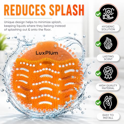 Urinal Screens Deodorizer 10 Pack Long-Lasting Orange Scent, Splash Control Urinal Mats Odor Eliminator for Wet & Dry Urinals Bathroom Freshener, Toilet Deodorizer, Urinal Cakes