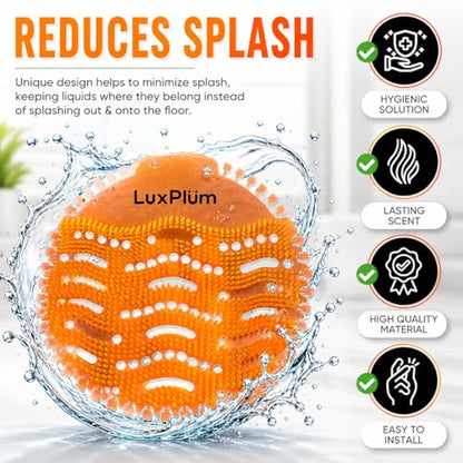 Urinal Screens Deodorizer 10 Pack Long-Lasting Orange Scent, Splash Control Urinal Mats Odor Eliminator for Wet & Dry Urinals Bathroom Freshener, Toilet Deodorizer, Urinal Cakes