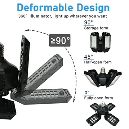 LED Garage Light,150W Deformable Garage Ceiling Lights,15000LM, 4 Adjustable Panels, E26/E27 Shop Lights for Basement, Barn, Workshop,High Bay Light - size: 4+1P 1Pack/F