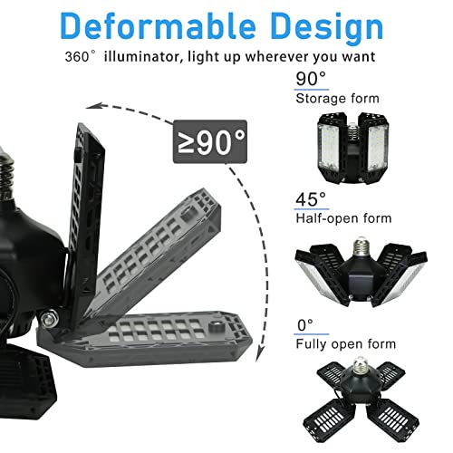 2-Pack LED Garage Light,150W Deformable Garage Ceiling Lights,15000LM, 4 Adjustable Panels, E26/E27 Shop Lights for Basement, Barn, Workshop,High Bay Light - size: 4+1P 2Pack/F