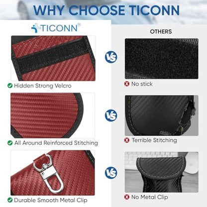 TICONN 2PK Faraday Bag for Car Key Fob, Anti-Theft NFC RFID Blocking Pouch - color: Red, size: Medium
