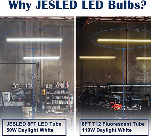 JESLED T8 T10 T12 8FT LED Tube Light Bulbs, 50W 6000LM, 5000K Daylight - color: Frosted, size: 12 Count (Pack of 1)