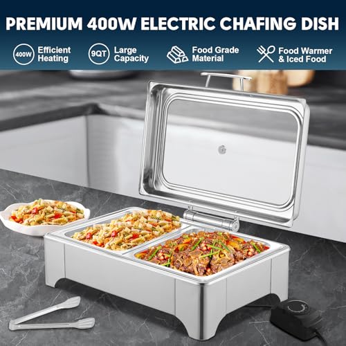 2 x 4.5QT Electric Chafing Dish, Half Size Buffet Warmer Set - size: 606-Dual Pan