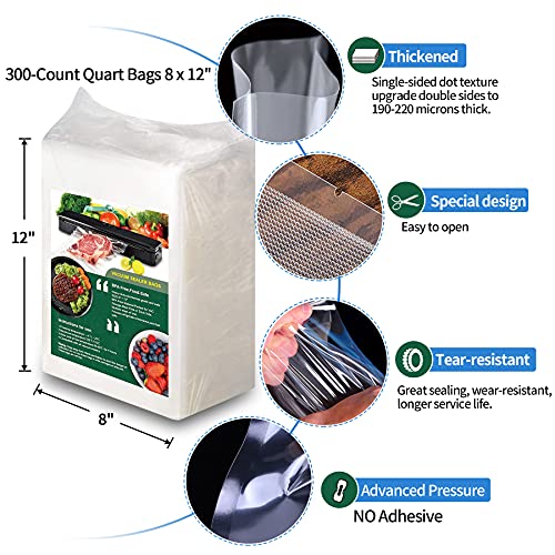 AENTGIU 300-Count Food Vacuum Sealer Bags 8x12", Fit with Most Vac Machines - size: Precut 8" x 12" Quart (300 count)