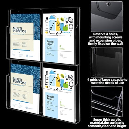 RattanView 2 Pcs Brochure Holder Wall Mount Acrylic Magazine Display
