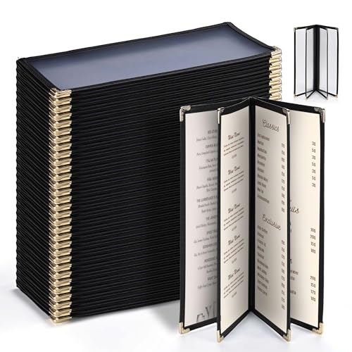 WeChef 30 Pcs 4.25 x 11" Restaurant Menu Covers 4 Page 8 View Menu Holders - size: 4.25x11" - 8 View