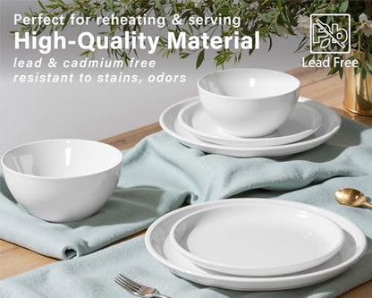 ONEMORE Plates and Bowls Set 12 Pcs,Stoneware Dinnerware Sets for 4 Microwavable,Oven & Dishwasher Safe Porcelain,Scratch Resistant Dishes Set,White - color: White