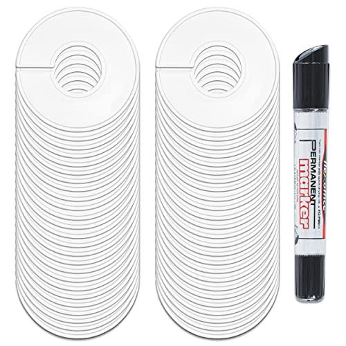 AMT 50 Pack Closet Dividers, Clothing Dividers, Round Clothes Size Dividers for Closets with Double Ended Marker Pen (Blank) (50 Pack) - size: 50 Pack - White