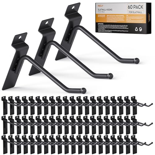 INCLY 60 Pack Slatwall Hooks, 4 Inch Slat Wall Hanging Hook and Hanger - size: 4 Inches