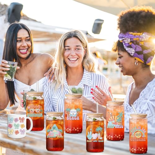 UV DTF Cup Wrap - 20 Sheets Retro Summer UV DTF Cup Wraps for 16 OZ Glass Mugs, Hawaiian Aloha Beach Bow UVDTF Decals, Sun Flower Rub on Transfer Stickers for DIY Crafts - style: Summer