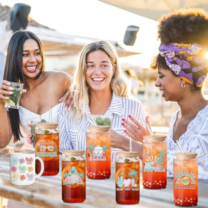 UV DTF Cup Wrap - 20 Sheets Retro Summer UV DTF Cup Wraps for 16 OZ Glass Mugs, Hawaiian Aloha Beach Bow UVDTF Decals, Sun Flower Rub on Transfer Stickers for DIY Crafts - style: Summer