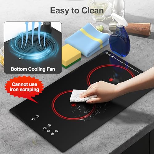 GIHETKUT Electric Cooktop,Built-in and Countertop Electric Stove Top, 2100W 110V Electric Burner 9 Heating Level, Timer & Kid Safety Lock, Sensor Touch Control 2 Burner Electric Cooktop. - size: 2 burner cooktop