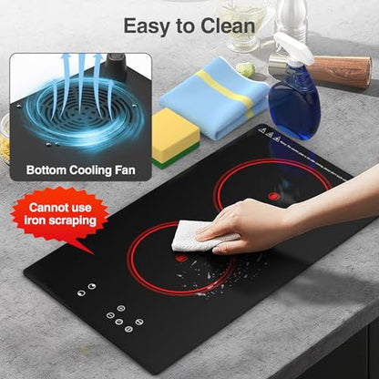 GIHETKUT Electric Cooktop,Built-in and Countertop Electric Stove Top, 2100W 110V Electric Burner 9 Heating Level, Timer & Kid Safety Lock, Sensor Touch Control 2 Burner Electric Cooktop. - size: 2 burner cooktop