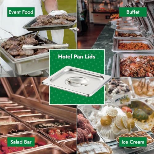 HECMAC 6-Pack 1/6 Size Hotel Pan Cover,Stainless Steel Solid Steam Table Catering Food Pan Lid with Handle, 23 Gauge - size: 1/6 Size, Plain Lid