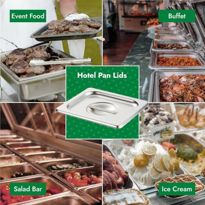 HECMAC 6-Pack 1/6 Size Hotel Pan Cover,Stainless Steel Solid Steam Table Catering Food Pan Lid with Handle, 23 Gauge - size: 1/6 Size, Plain Lid