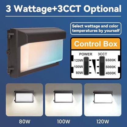 120W LED Wall Pack Light, 4000K/5000K/6500K 3CCT, 80W/100W/120W Selectable