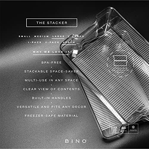BINO | Stackable Storage Bins, Large - 4 Pack | The Stacker Collection | Clear Plastic Storage Bins | Organization and Storage Containers for Pantry & Fridge | Multi-Use Organizer Bins | BPA-Free - size: 4PK - Large
