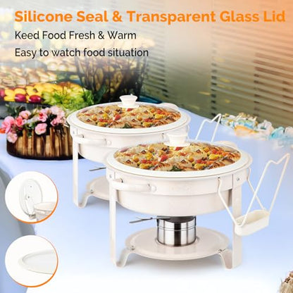 ROVSUN 6QT Chafing Dishes for Buffet 4 Pack,[Game Changer Maifanite-Coated] Chafing Dish Buffet Set,Chafers and Buffet Warmers Sets with Lid Holder,Naturally Elegant for Party Wedding Event - color: White