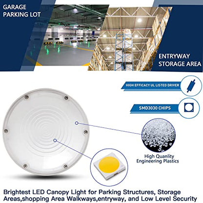 OSTEK 60W LED Canopy Light for Garage Ceiling Lighting 8400Lm(140lm/w) 180-250w HPS/MH Equiv 5000K Outdoor Garage Light Fixture 100-277VAC IP65 for Gas Station, 5 Years Warranty