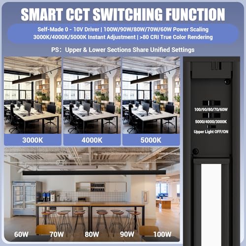 8FT LED Linear Light,100/90/80/70/60W Up and Down Light, 3/4/5000K CCT,ETL - color: Black, size: 8FT2P
