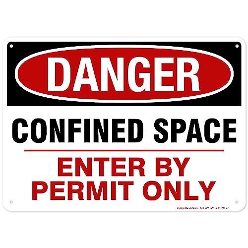 Danger Confined Space Enter By Permit Only Sign, 10x14 Inches, Rust Free .040 Aluminum, Fade Resistant, Made in USA by My Sign Center - size: 10x14 - Aluminum