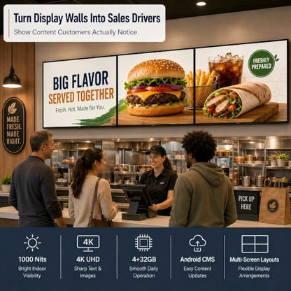 32" Wall-Mounted Digital Signage Display, 4K Menu Board - size: 32 Inch