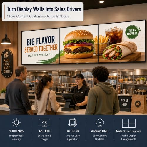 55" Wall-Mounted Digital Signage Display, 4K Menu Board - size: 55 Inch