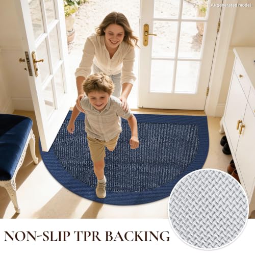 Dirt Trapper Door Mats 24" x 36", Non-Slip & Washable, Blue - color: Blue, size: 24" X 36" (Semicircular)