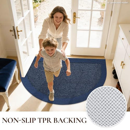 Dirt Trapper Door Mats 24" x 36", Non-Slip & Washable, Blue - color: Blue, size: 24" X 36" (Semicircular)