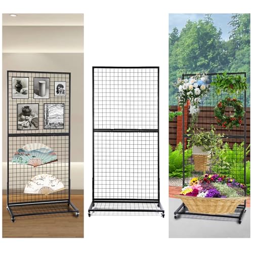 NectaCol Grid Wall Panels, 2 Packs 3'x 6' Gridwall Display Stand with a Base Plate, Black Wire Grid Wall Display Rack, Craft Show Display Grid,Retail Display Stand - size: 2 Packs 3'x 6' with Base Plate