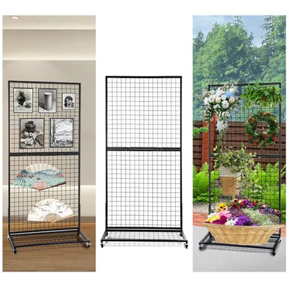 NectaCol Grid Wall Panels, 2 Packs 3'x 6' Gridwall Display Stand with a Base Plate, Black Wire Grid Wall Display Rack, Craft Show Display Grid,Retail Display Stand - size: 2 Packs 3'x 6' with Base Plate