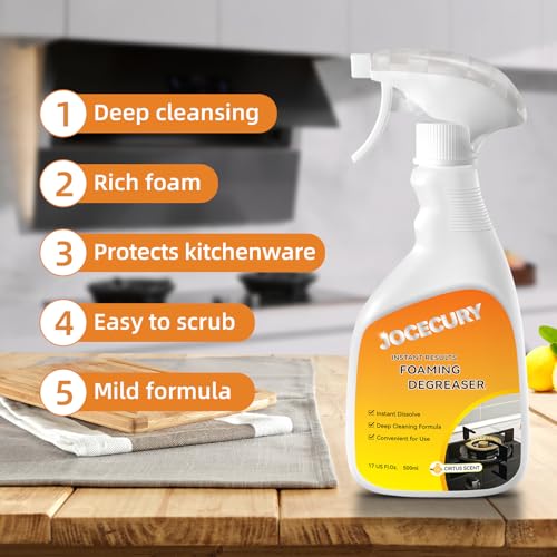 Jocecury 500ML Kitchen Foam Cleaner, Multipurpose Grease Cleaner Spray for Pots, Pans, Surfaces & Appliances with Dual-Spray nozzle,No-rinse Formula