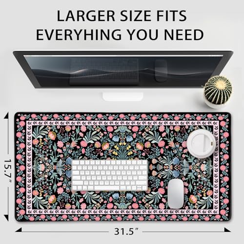 Black Floral Desk Mat Large Mouse Pad 31.5"x15.7" Non-Slip - color: Black Floral