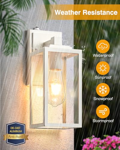 VIANIS White Dusk to Dawn Outdoor Wall Lantern, Anti-Rust, Waterproof - color: White, size: Standard Dusk to Dawn 2-Pack