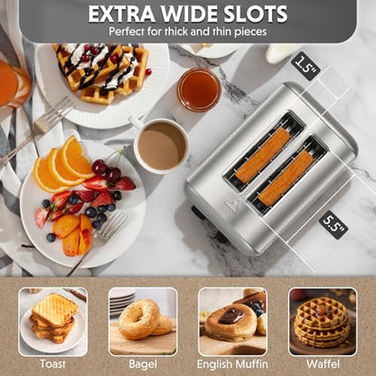 BUYDEEM DT420 2-Slice Toaster, 6 Shade Settings, 1.5" Wide Slots, Silver - size: 2-Slice