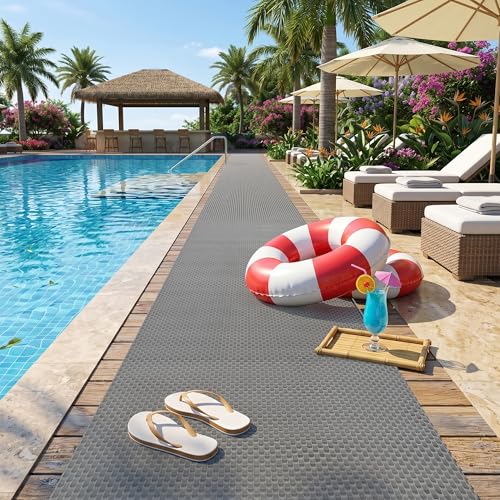 3x10ft PVC Drainage Floor Mat Pool Mat Non Slip Commercial Rubber Flooring Hollow Splash Matting Mesh Roll Wet Area Safety Mat for Outdoor Indoor Restaurant Kitchen Bathroom Garage Patio, Gray - size: 3x10ft