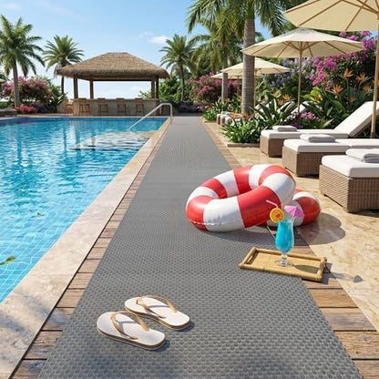 3x10ft PVC Drainage Floor Mat Pool Mat Non Slip Commercial Rubber Flooring Hollow Splash Matting Mesh Roll Wet Area Safety Mat for Outdoor Indoor Restaurant Kitchen Bathroom Garage Patio, Gray - size: 3x10ft