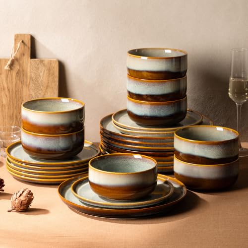 TheTerra Ceramic Dinnerware Set for 8, 24-Piece Plates and Bowls Set - color: Dusk Blue, size: Set (24pcs)