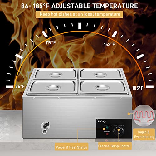 Winado 110V 4-Pan Commercial Food Warmer, 21QT Electric Steam Table 6 Inch Deep, 600W Countertop Stainless Steel Food Soup Buffet w/Temperature Control & Lid for Catering, Restaurant, Party - size: 21 QT/4 Pan