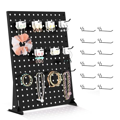 Urban Deco Portable & Adjustable Peg Board Display Stand | 17x13 Inch with 12 Hooks | Small Pegboard Quick-Setup, Metal Jewelry Organizer for Retail Stores, Craft Shows & Vendor Events (1-Pack, Black) - color: Black, style: 1 Set 12 Hooks