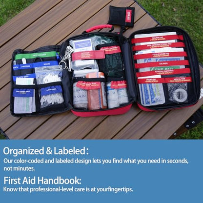 Besst Survivor Comprehensive First Aid Kit -Labeled Compartments for Trauma & Emergencies, Compact Emergency Kits for Car, Boats, Camping, Hurricanes and Outdoor Emergencies Survival -265 Piece - size: Large