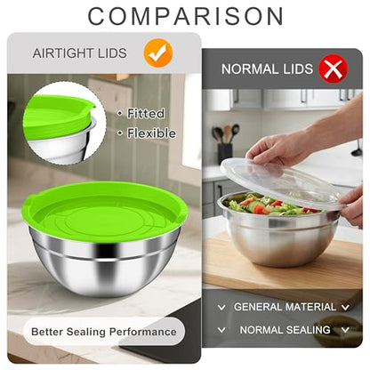 HaWare Mixing Bowls with Airtight Lids, 6-Piece Stainless Steel Salad Bowls - color: Colorful, size: Airtight Lids
