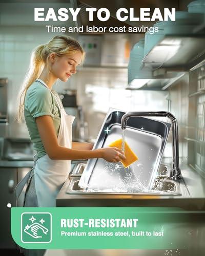 WantJoin Stainless Steel Steam Table Hotel Pans Set 1/1 Size 4 Inch 6 Pack - color: 4" Deep, size: 1/1 Size Thickened