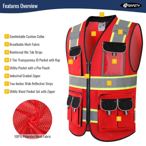 JKSafety Reflective Safety Vest for Men Cushioned Collar JK89M Red S - color: Mesh-red, size: Small