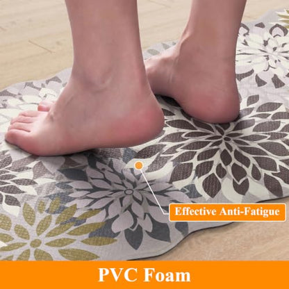 HEBE Anti Fatigue Kitchen Rugs Set of 3, Cushioned Kitchen Mats for Floor - color: Brown/Floral