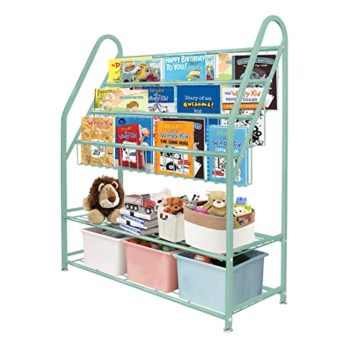 aboxoo Metal Kids Bookshelf Green Freestanding for Children Room 32 in Toy Organizer Book Unit Storage Large Green Stable Bookcase Bookstore Living Room Bed Room Library - color: Green, size: Large