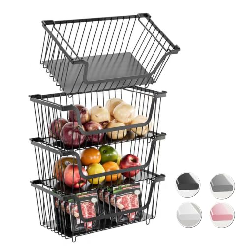 4 Pcs Stackable Wire Baskets Pantry Organizers and Storage Bins,Black - color: 1-Black