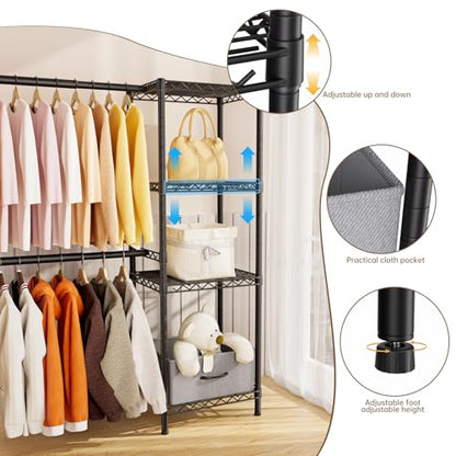 Golpart Heavy Duty Clothing Rack with Adjustable Shelves Clothes Wardrobe - color: Black, size: 15"DX(70-87)"WX74.5"H